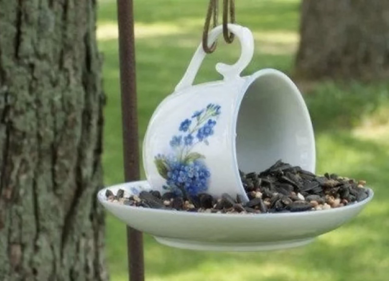 Как сделать кормушку для птиц из чайной пары